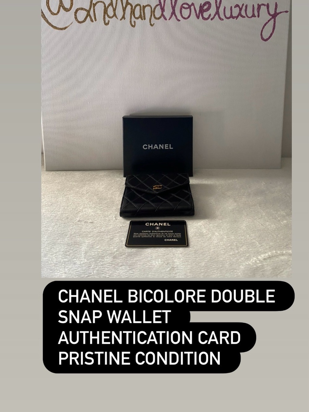 CHANEL Black Quilted Bicolore Double Snap Wallet with Gold-Tone CC